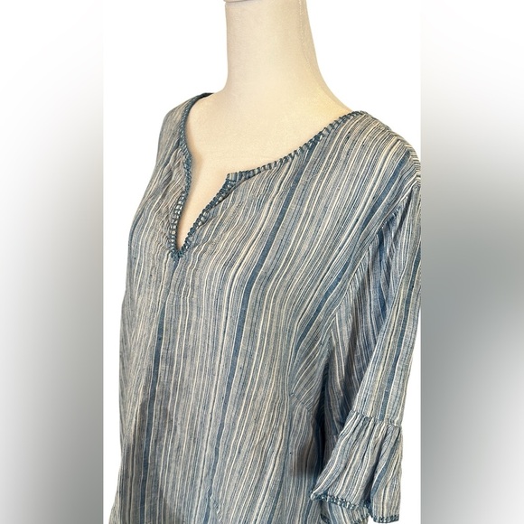 Tahari Linen Blue and White Striped Blouse Tunic Top 2X - Picture 3 of 5